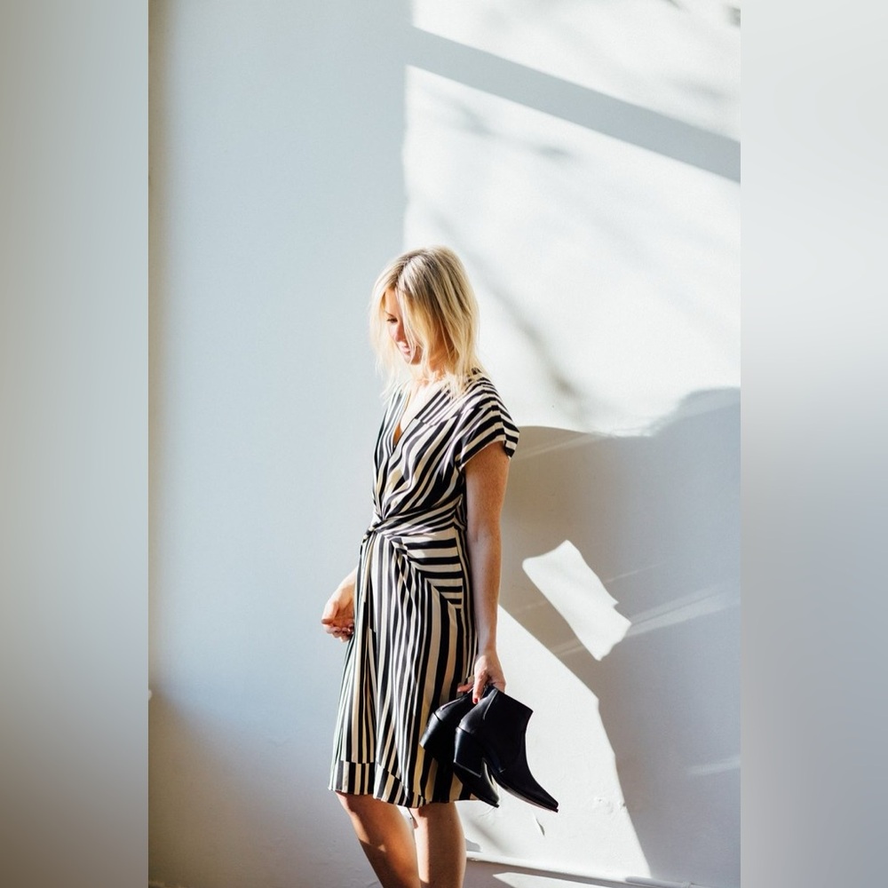 NWT $525 Rag & Bone Beatrice Printed Dress In Gold Stripe - Picture 4 of 9